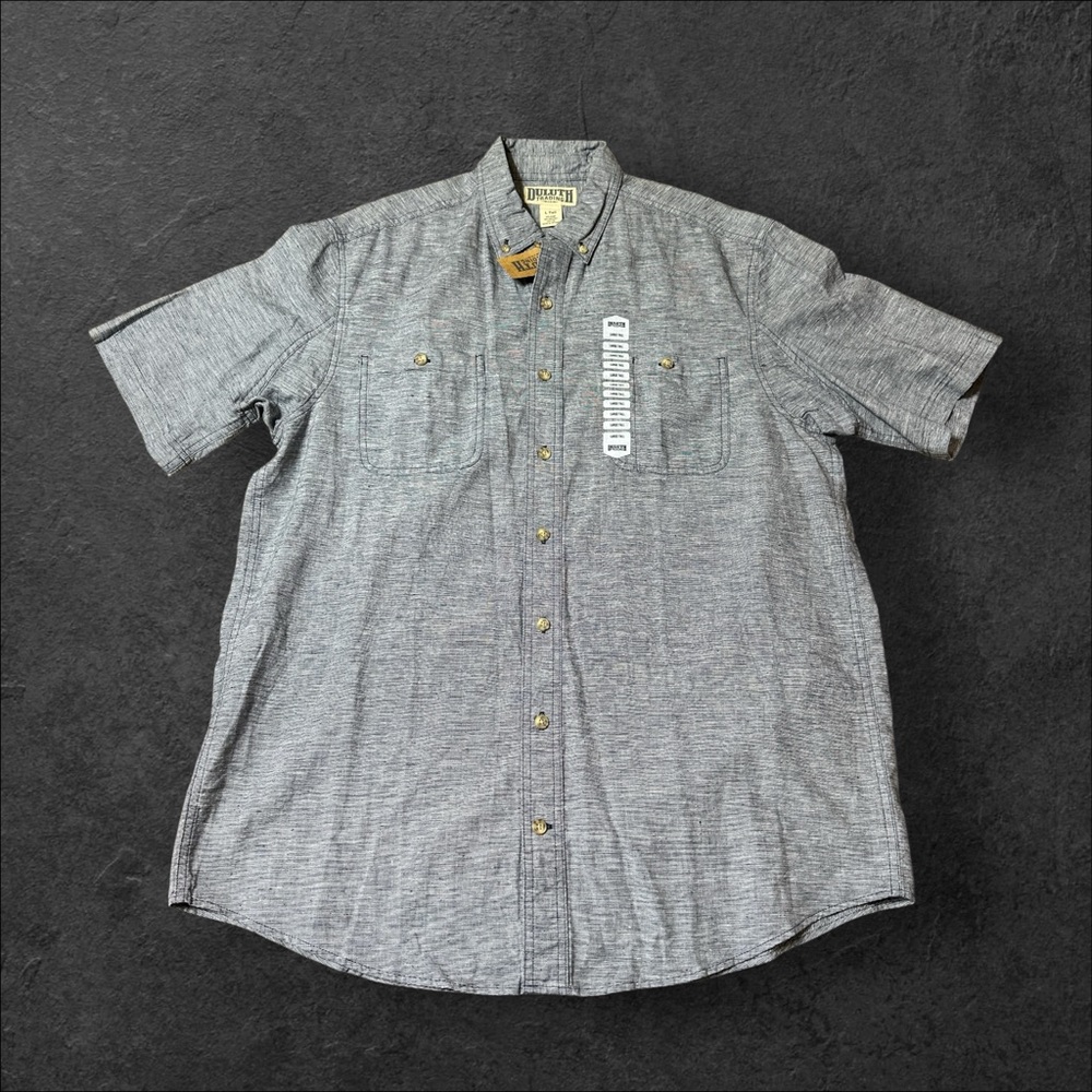 Duluth Trading Shirt Men’s LT Hemp Organic Cotton Navy Button Up Short Sleeve